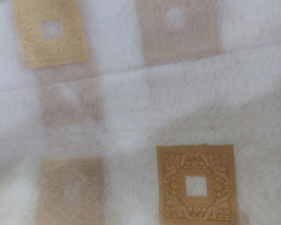 100% silk organza ivory with Geometric square gold jacquard design fabric 54" [11014]