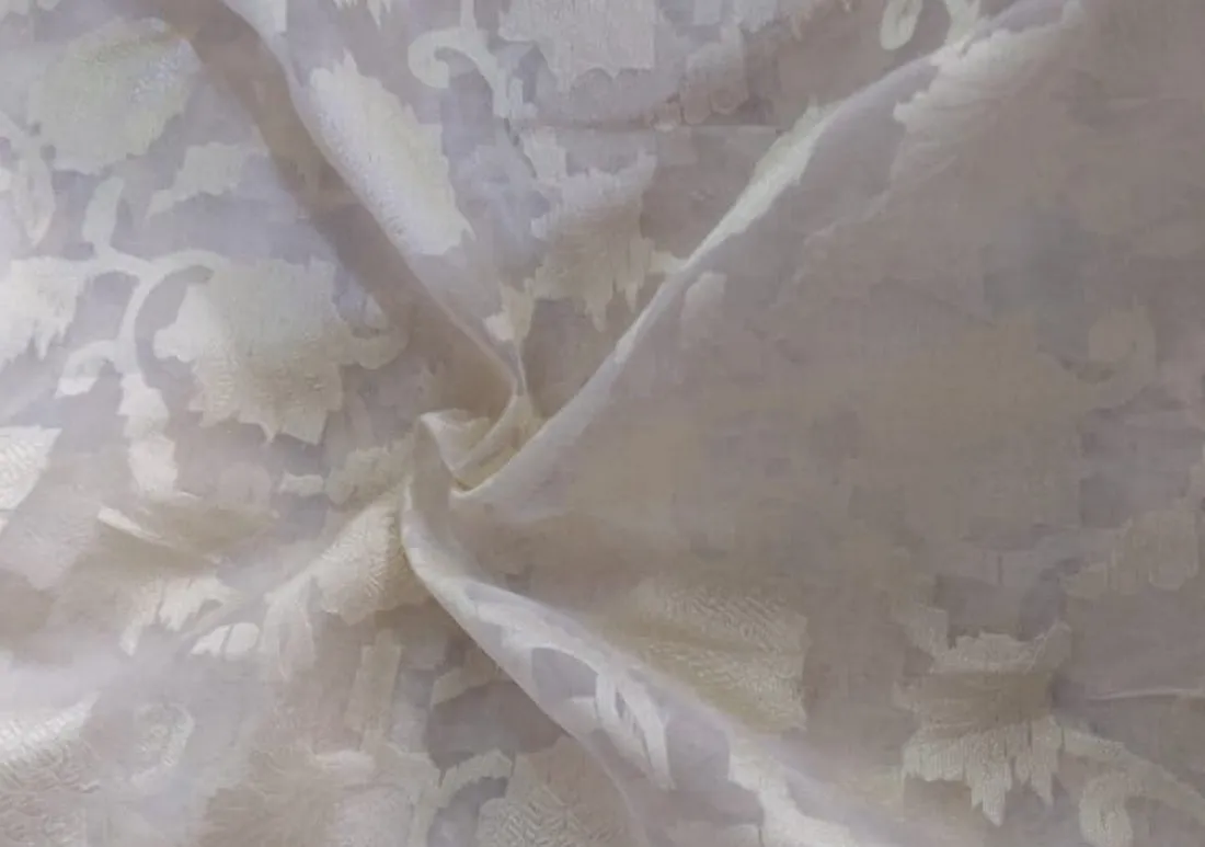 100% silk organza jacquard fabric white ivory with white gold jacquard 54"wide =[11009]