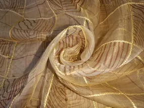 100% silk organza plaids gold with abstract design fabric 44" WIDE [9893]