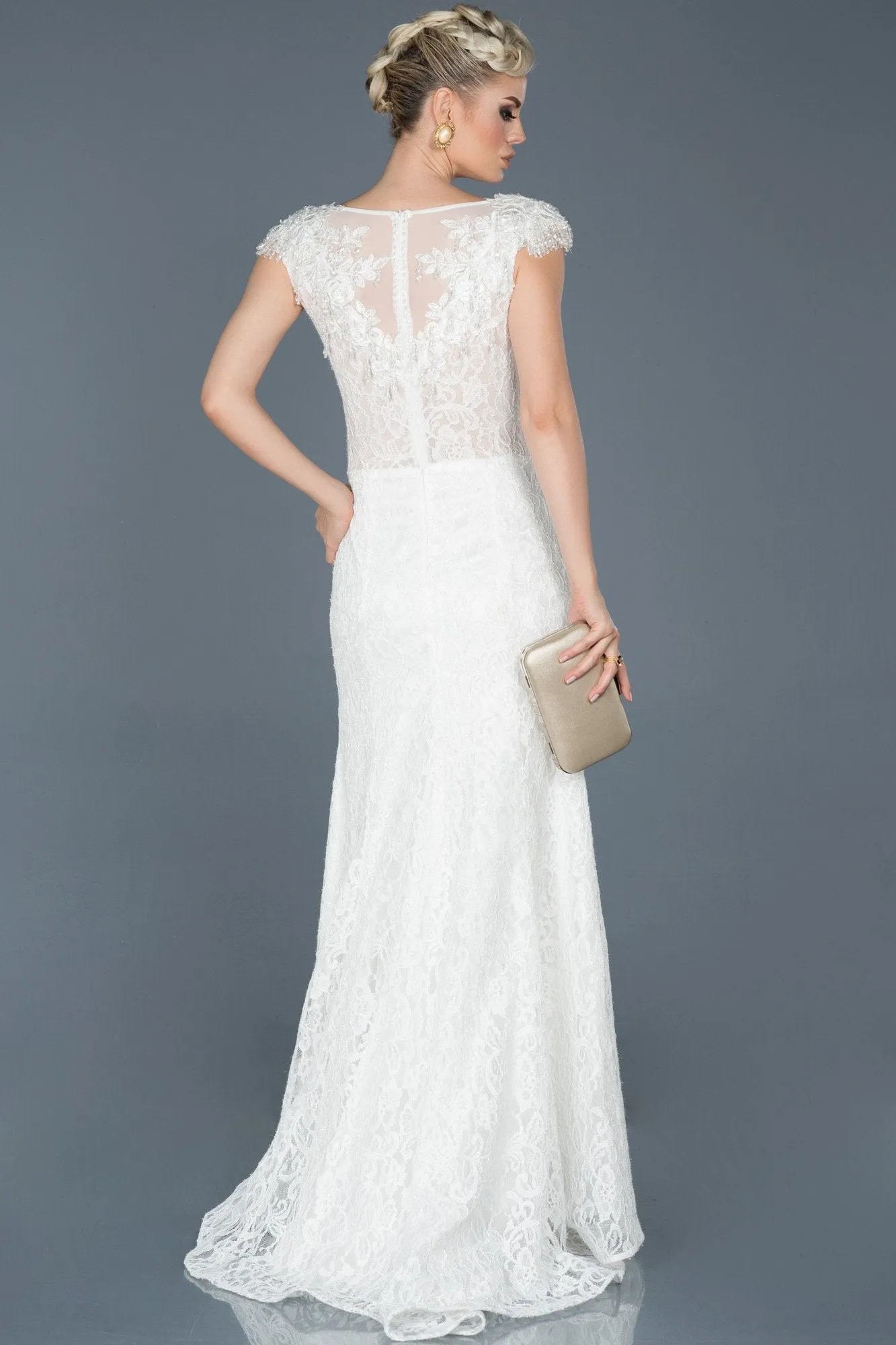 16996 Ecru Shimmer Lace Dress