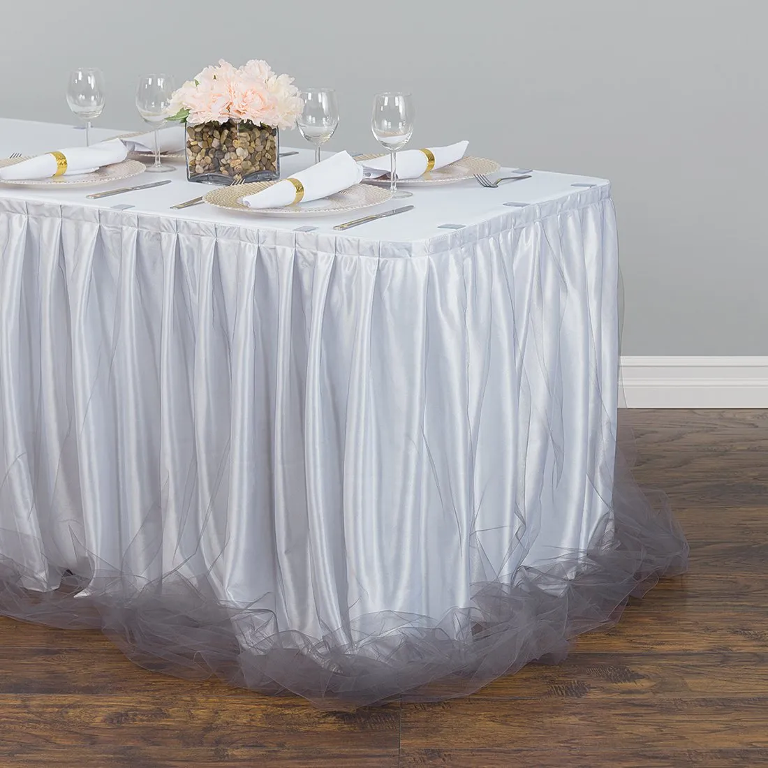 17 ft. Two Tone Tulle Chiffon Table Skirt (6 Colors)