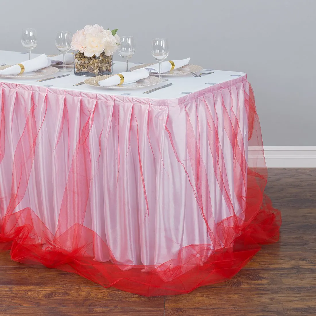 17 ft. Two Tone Tulle Chiffon Table Skirt (6 Colors)