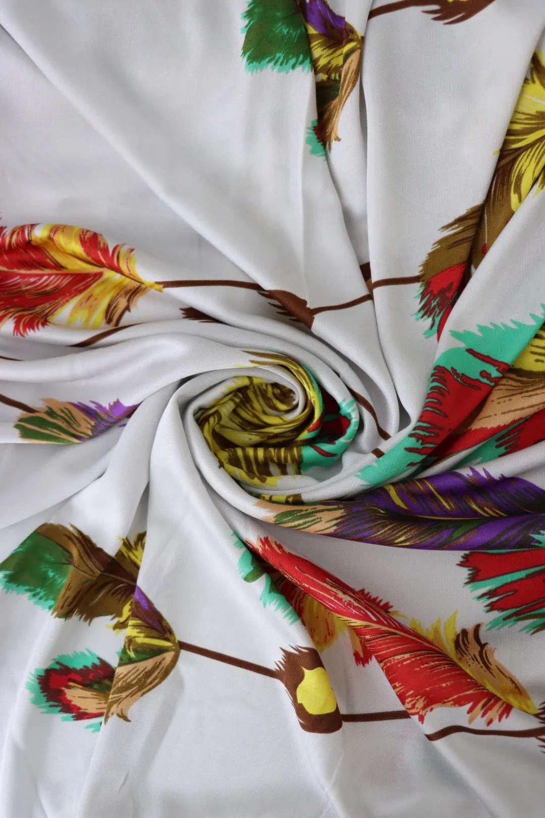 2YD 26IN REMNANT; Climbing Feathers Single Border 100% Silk Jersey