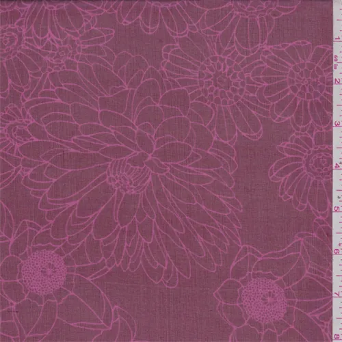 4 YD PC-Berry/Pink Floral Sketch Silk Chiffon Fabric