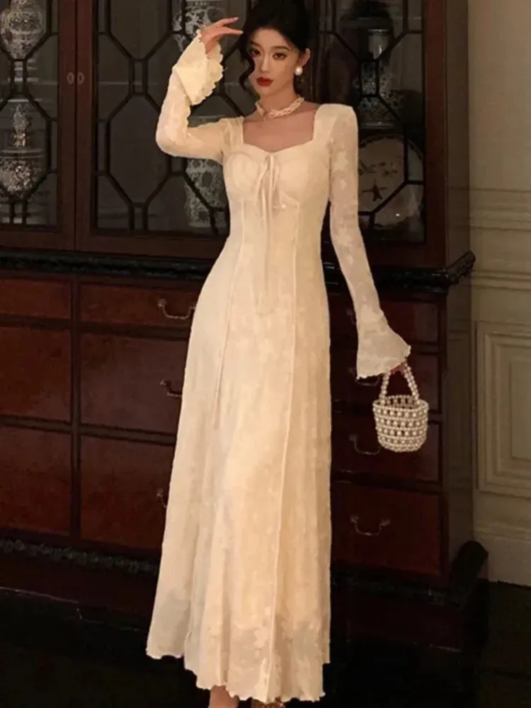 A-Line Slim Lace Long Sleeve Elegant Maxi Dresses