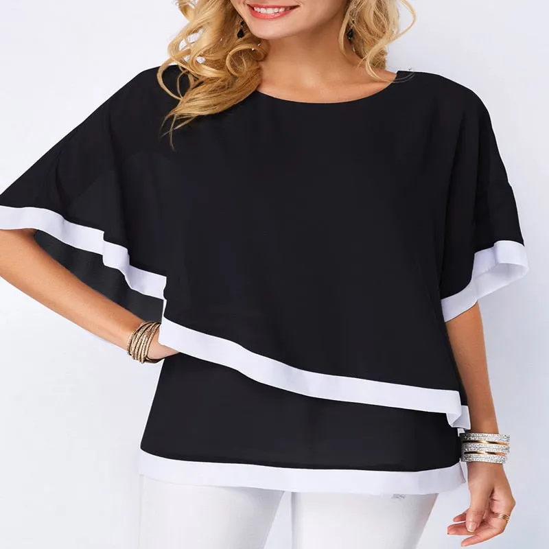 Bat Sleeve Stitching Irregular Loose Tops Women'S Plus Size Blouse