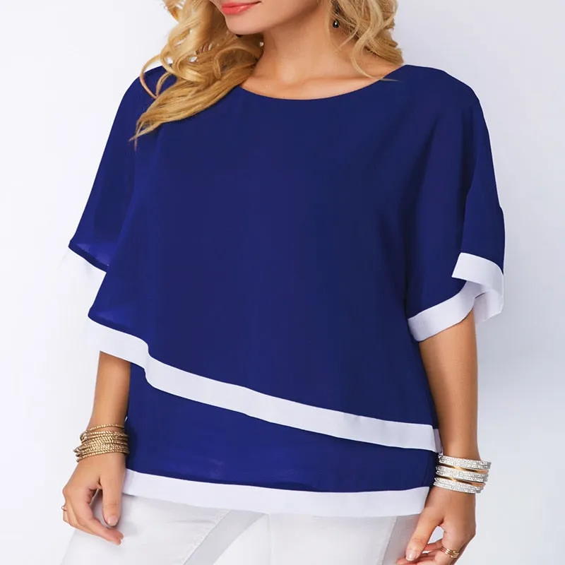 Bat Sleeve Stitching Irregular Loose Tops Women'S Plus Size Blouse