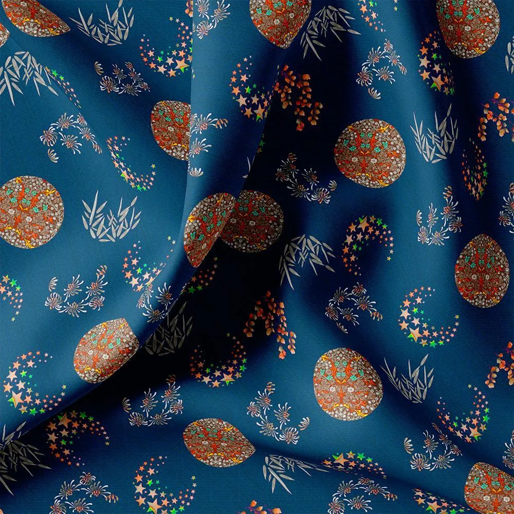 Beautiful Quirky Pattern over Blue Base Digital Printed Fabric