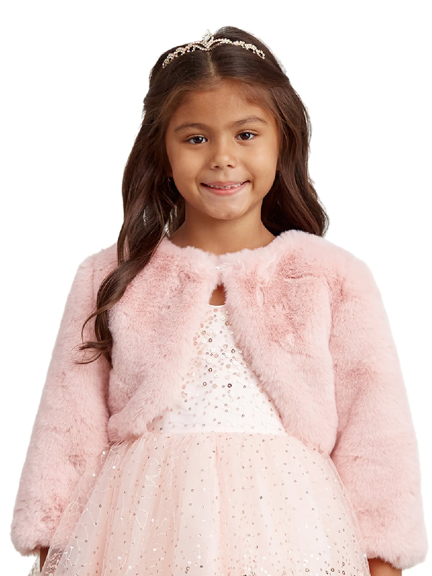 Big Girls Blush Stylish Faux Fur Bolero Jacket 8-14