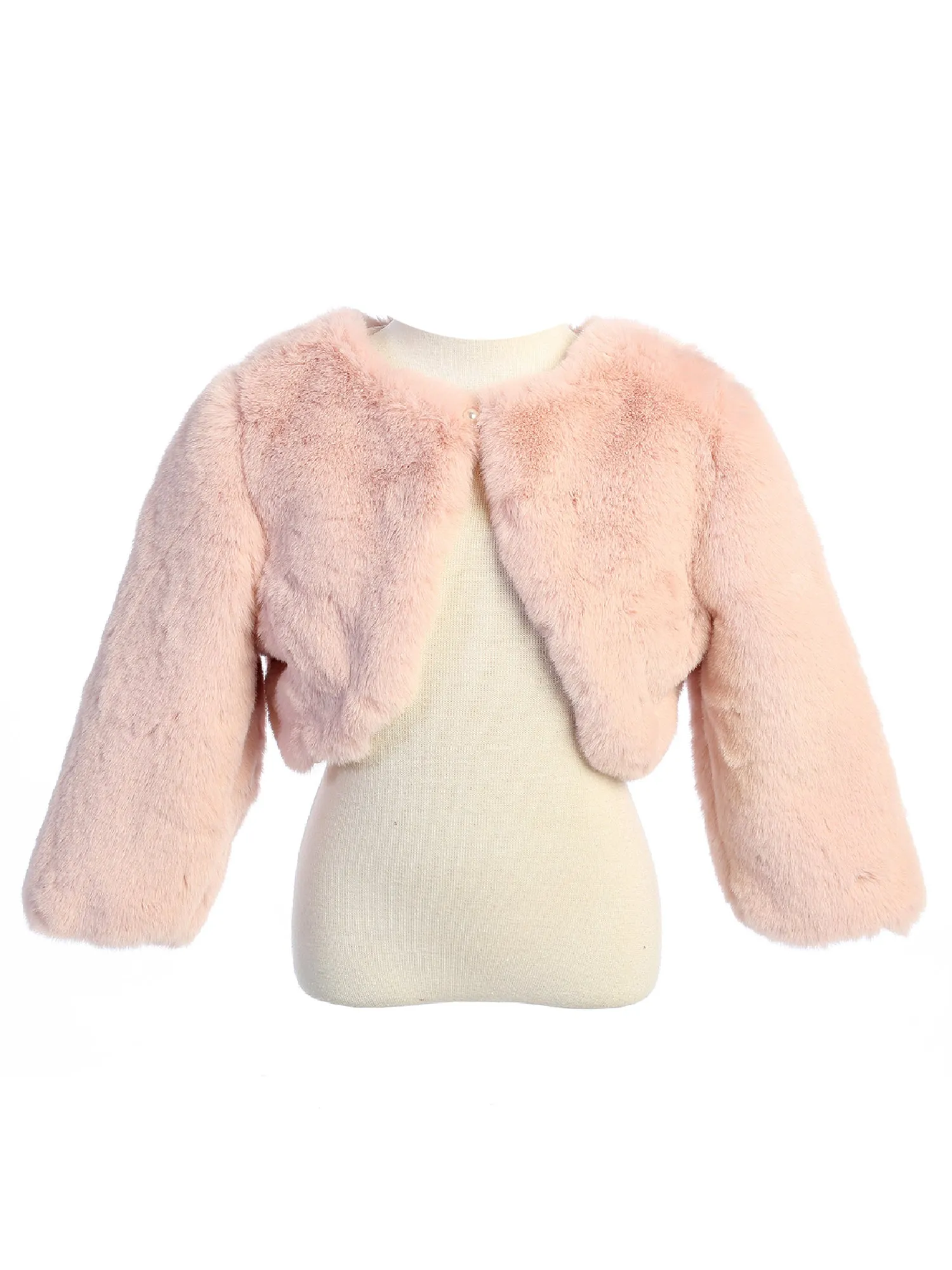 Big Girls Blush Stylish Faux Fur Bolero Jacket 8-14