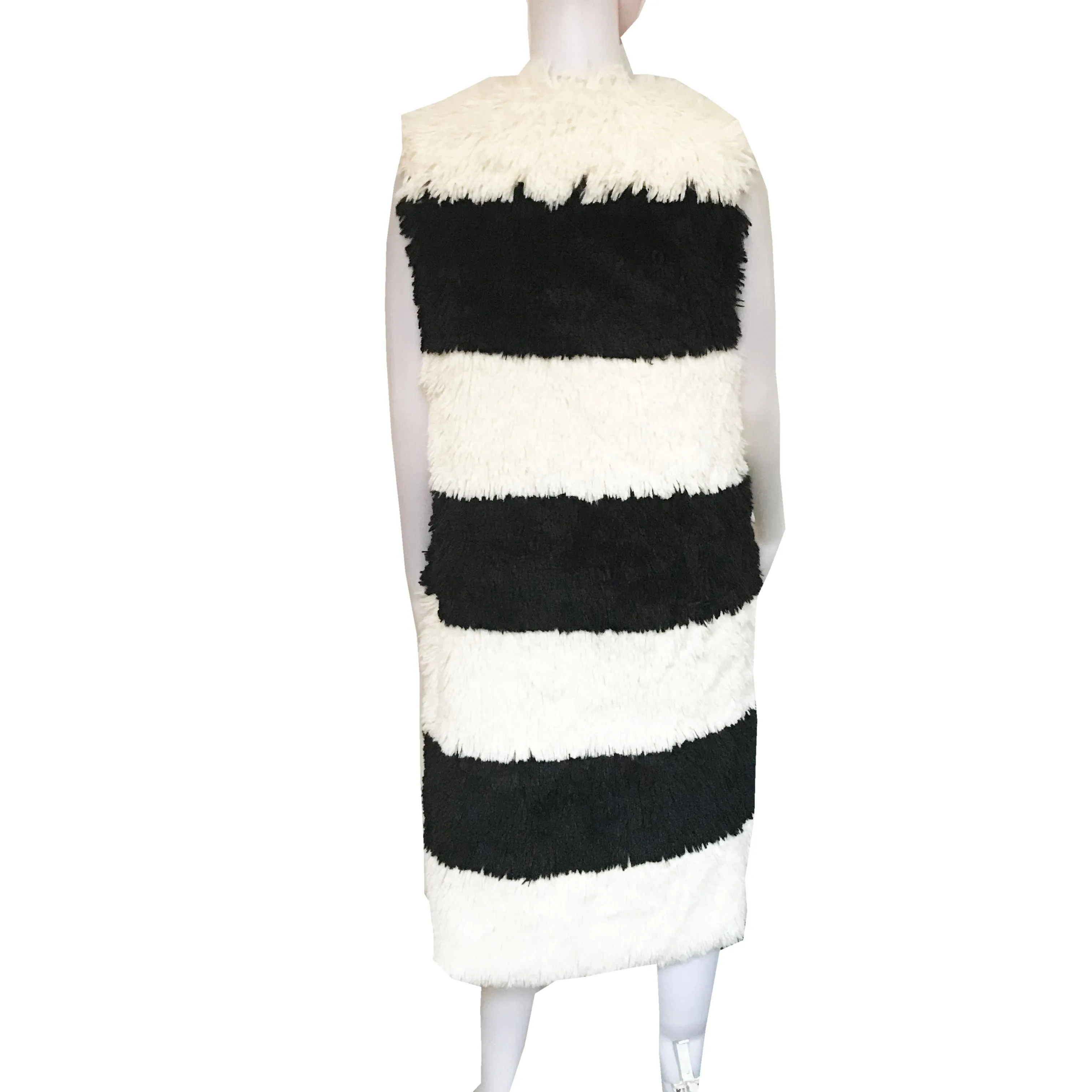 Black & White Long Faux Fur Vest