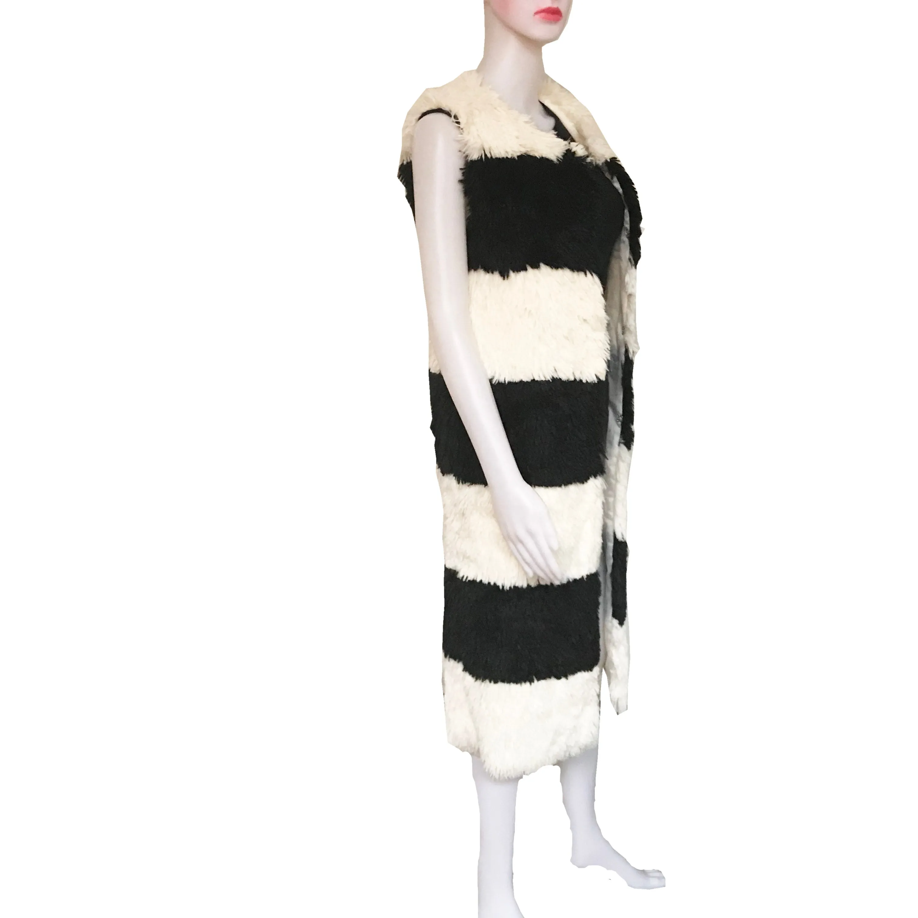 Black & White Long Faux Fur Vest