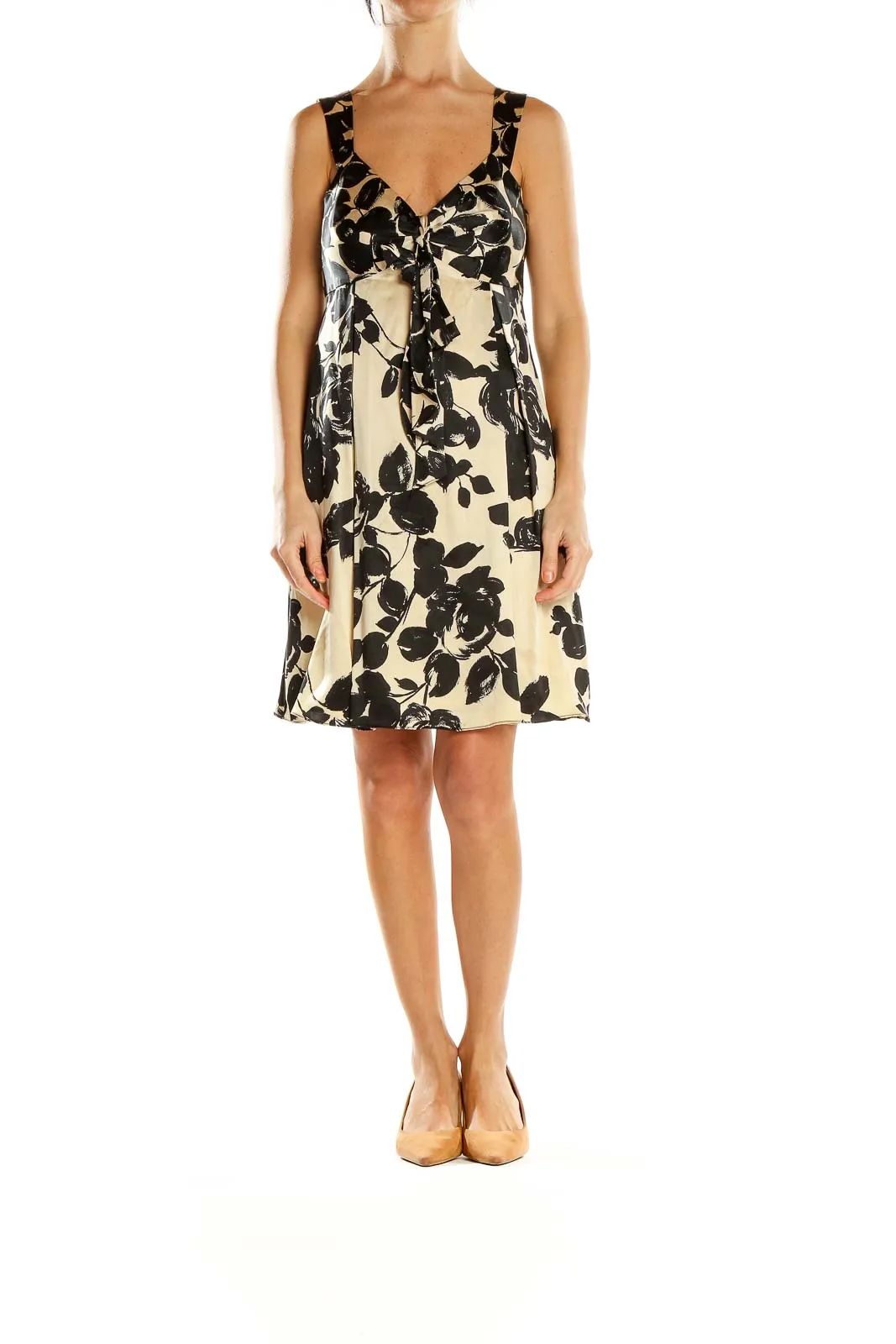 Black and Cream Floral Print Sleeveless Dress