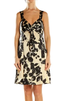 Black and Cream Floral Print Sleeveless Dress