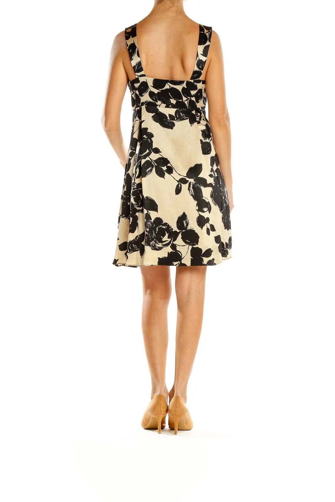 Black and Cream Floral Print Sleeveless Dress