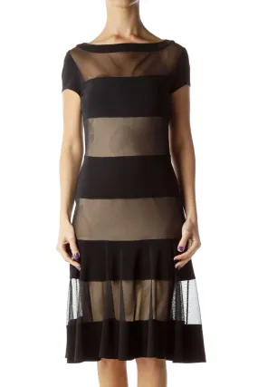 Black Beige Striped Bodycon Dress