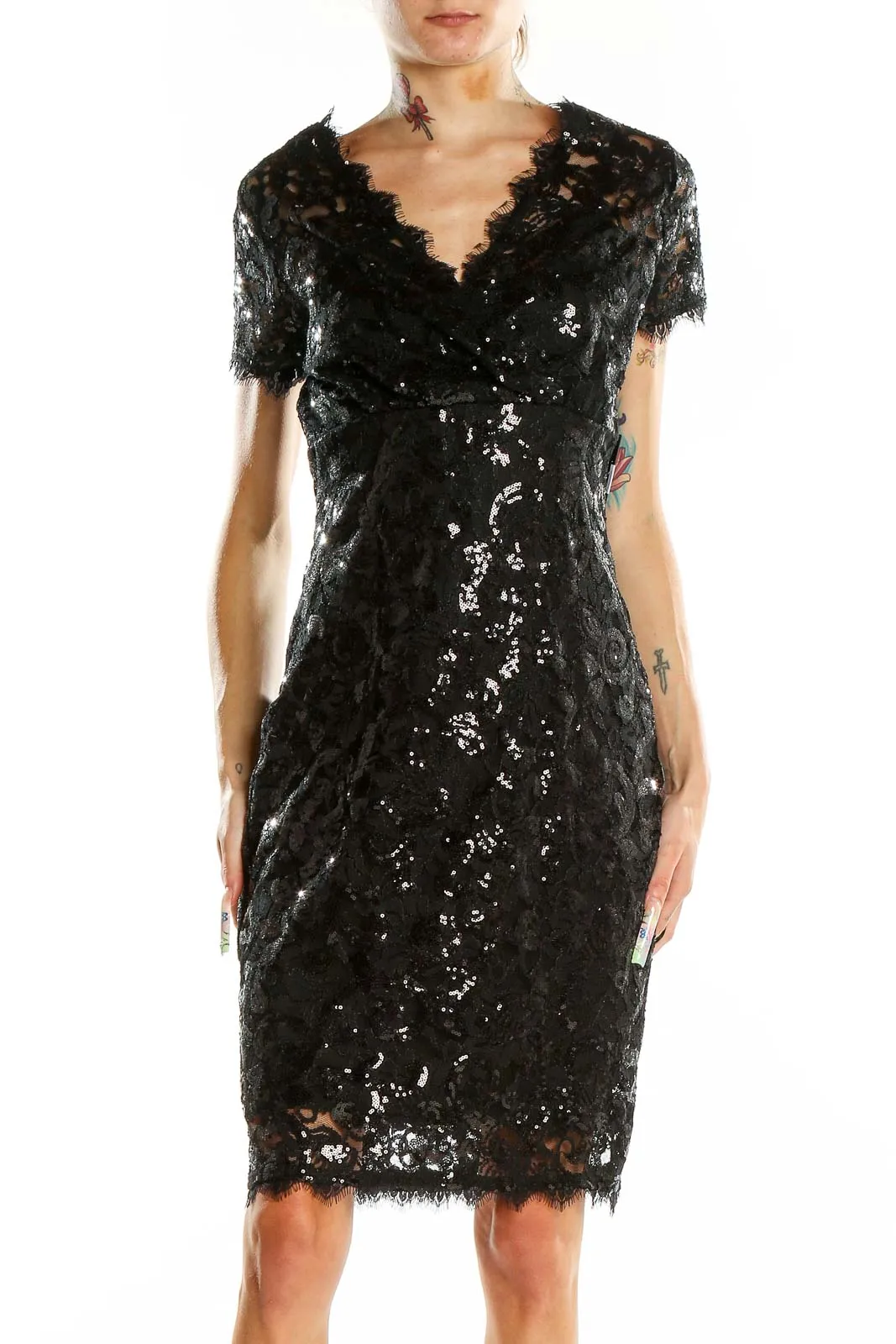 Black Sequin Lace Cocktail Dress