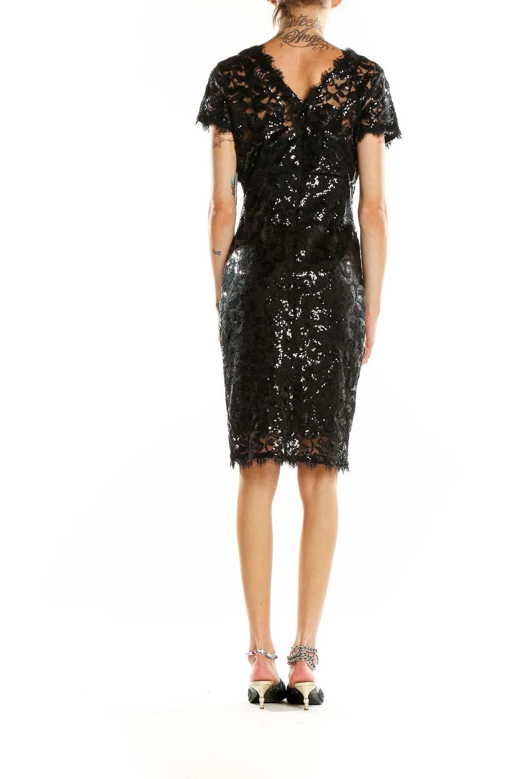 Black Sequin Lace Cocktail Dress