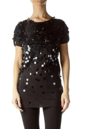 Black Sequined Loose Short-Sleeve Top