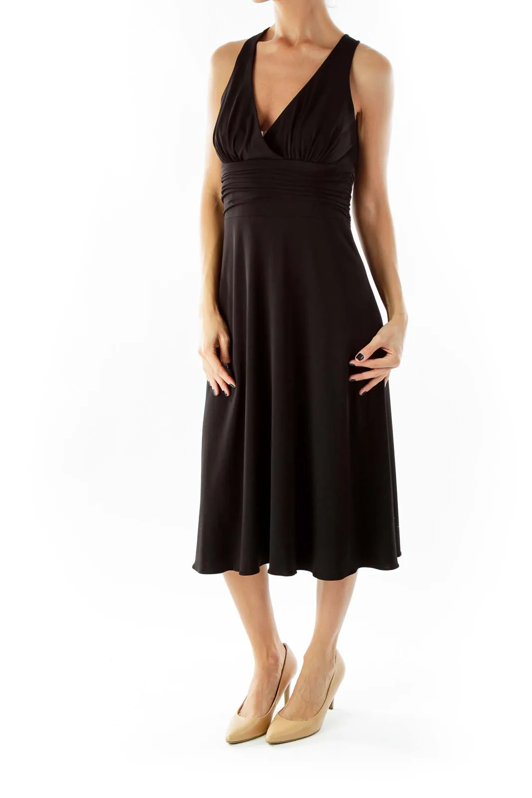 Black V-Neck Scrunched Cocktail Dress