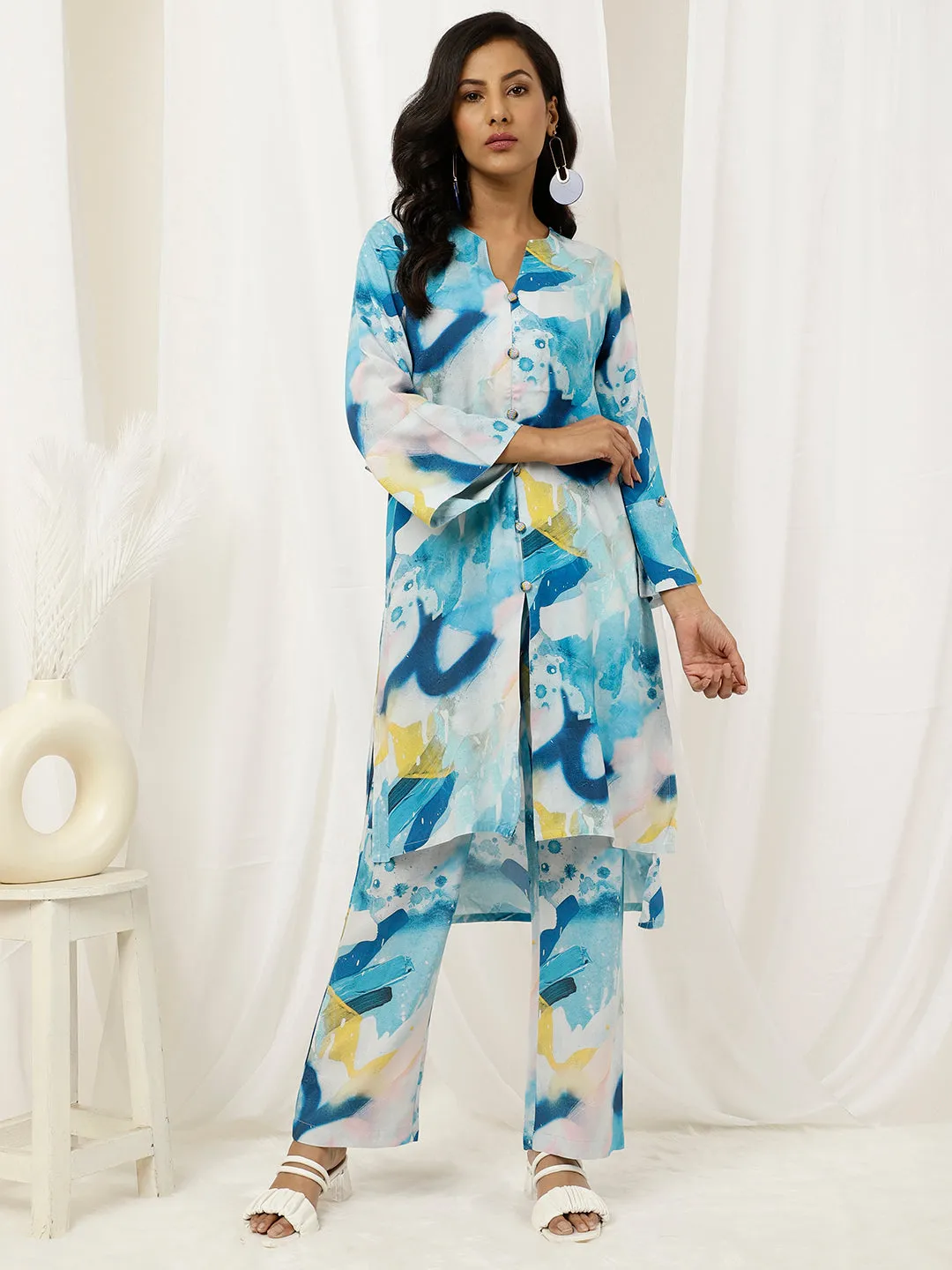 Blue Abstract Print Straight Kurta And Palazzo