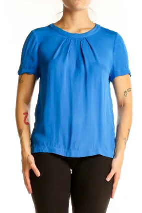 Blue Silk Short-Sleeve Blouse