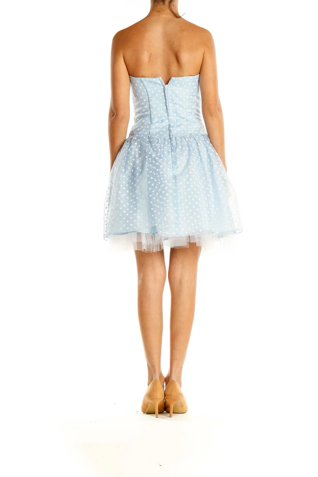 Blue Strapless Polka Dot Retro Fit & Flare Dress