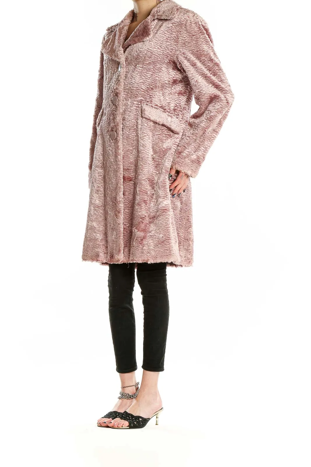 Blush Textured Faux Fur Long Coat