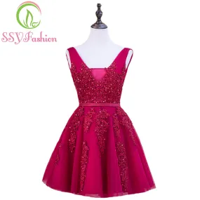 Bridal Banquet Wine Red Lace Backless Party Formal Dress