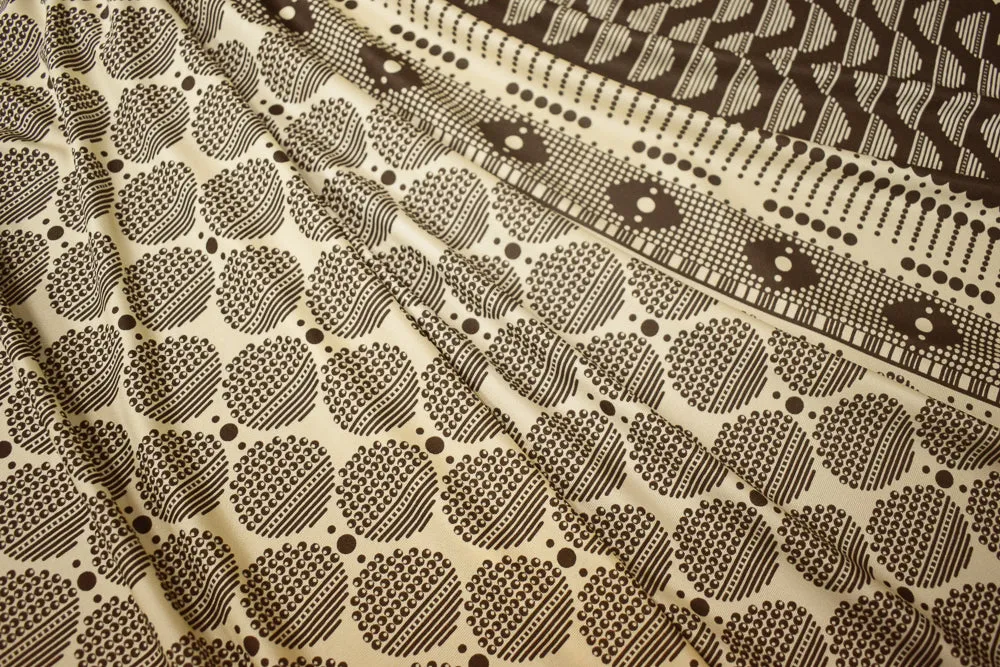 Brown-Beige Dot Striped Pattern Printed Stretch Silk Jersey Knit Fabric