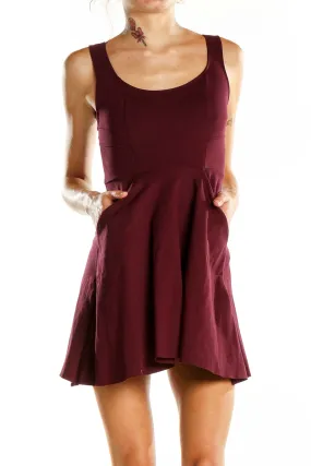 Burgundy Flared Sleeveless Mini Dress