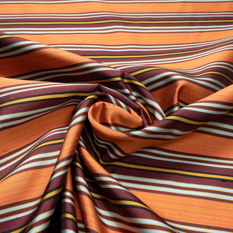 Burgundy, Yellow, Orange Striped Silk Shantung