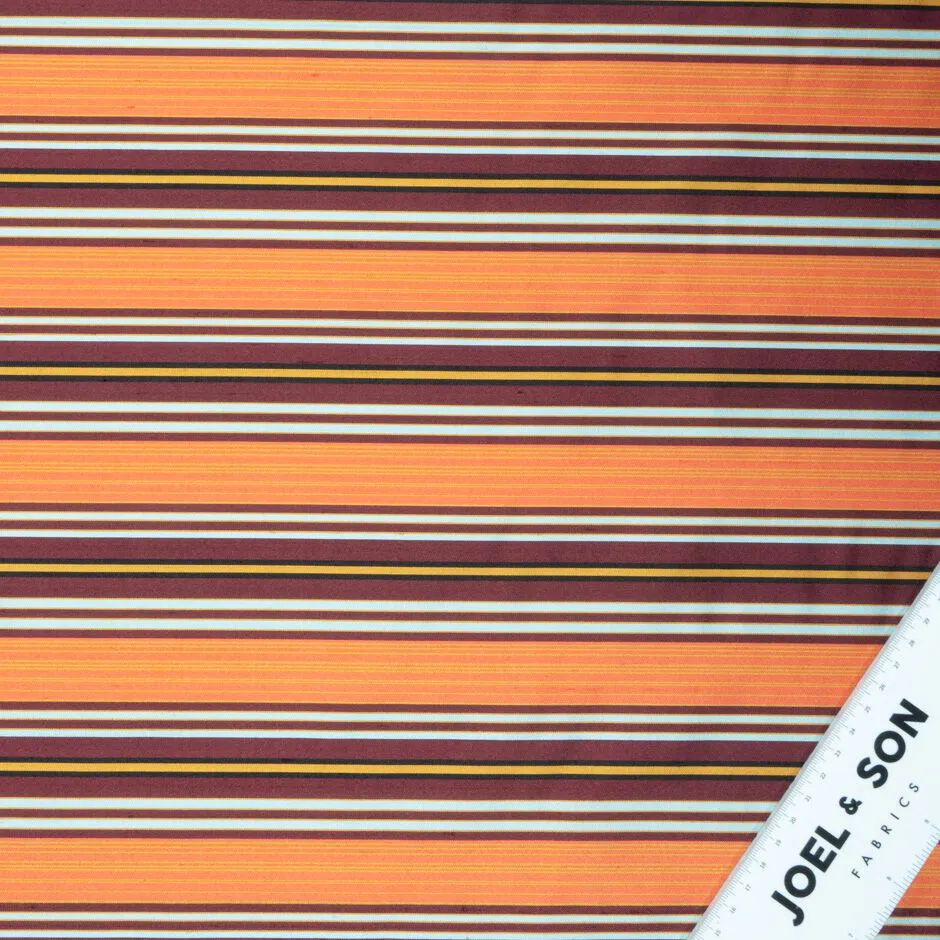 Burgundy, Yellow, Orange Striped Silk Shantung