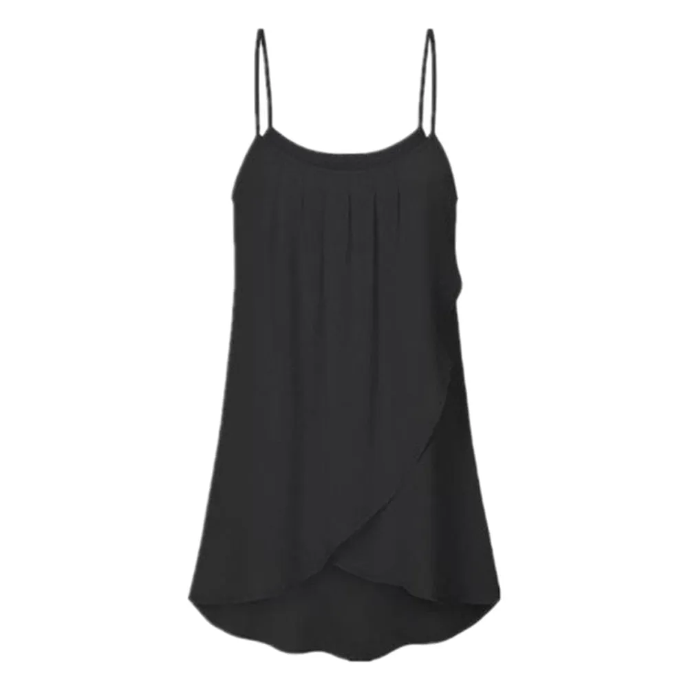 Casual Ladies' O-neck Irregular Sling Cross Chiffon Tank Tops