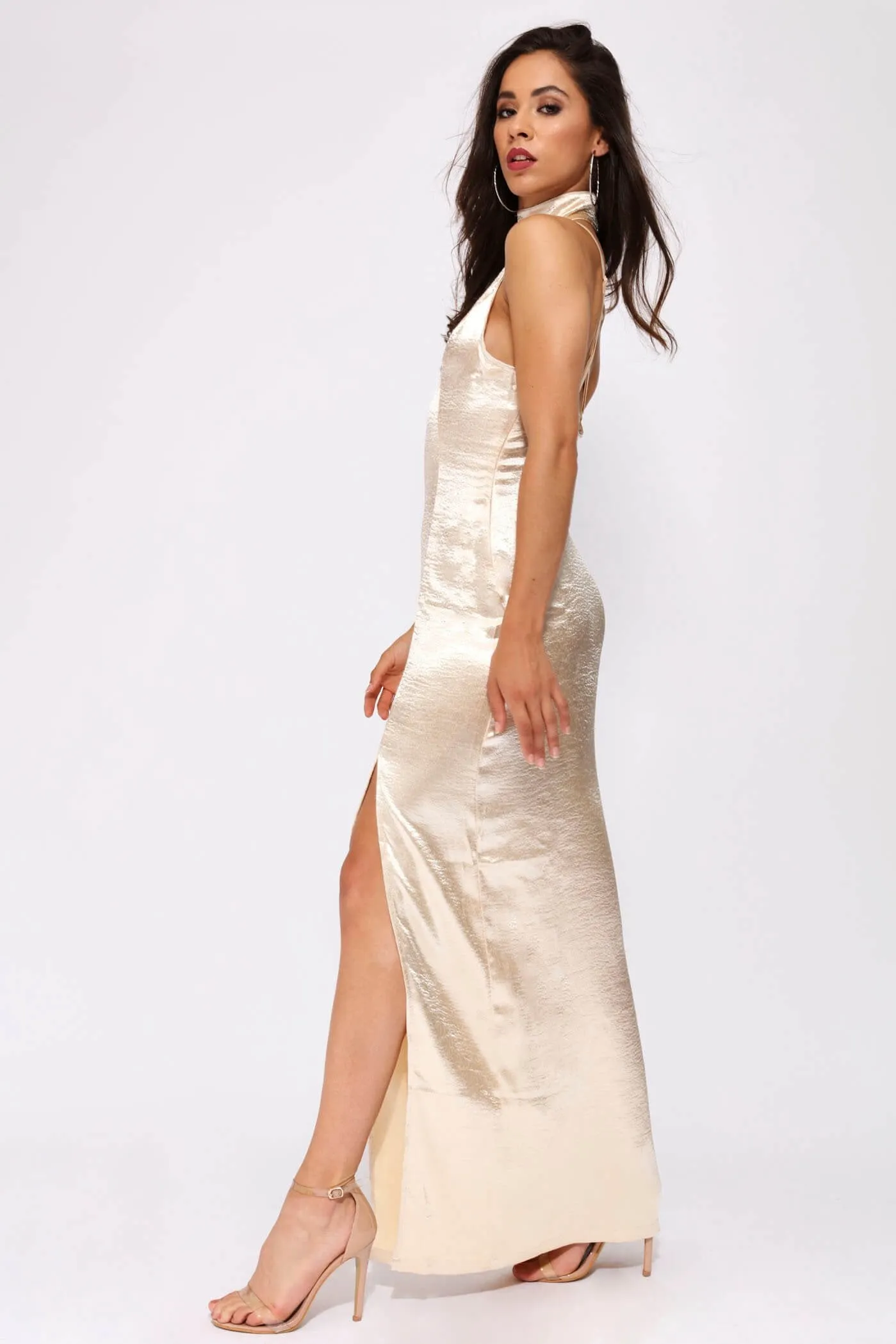 Champagne Long Maxi With Split And Choker