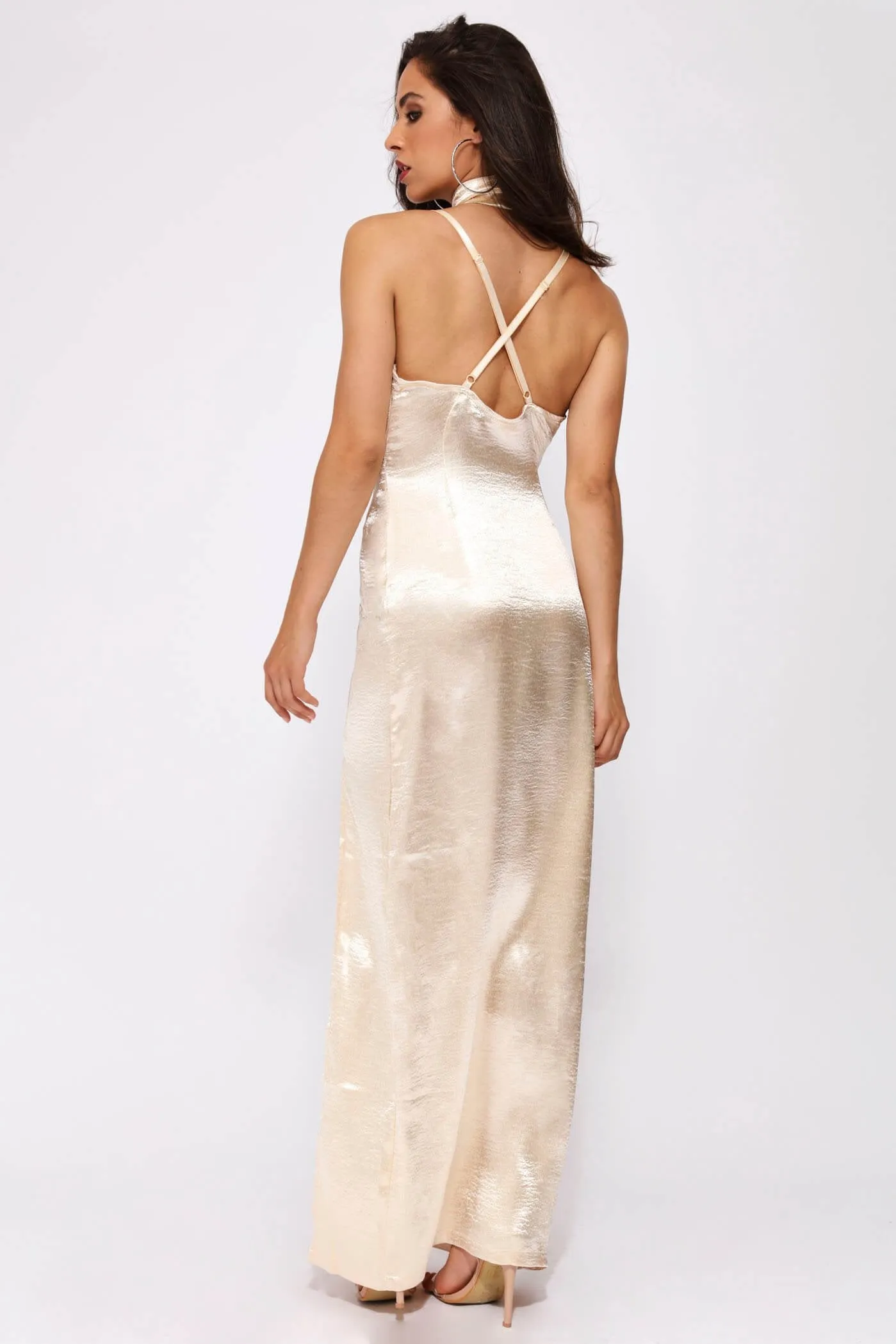 Champagne Long Maxi With Split And Choker