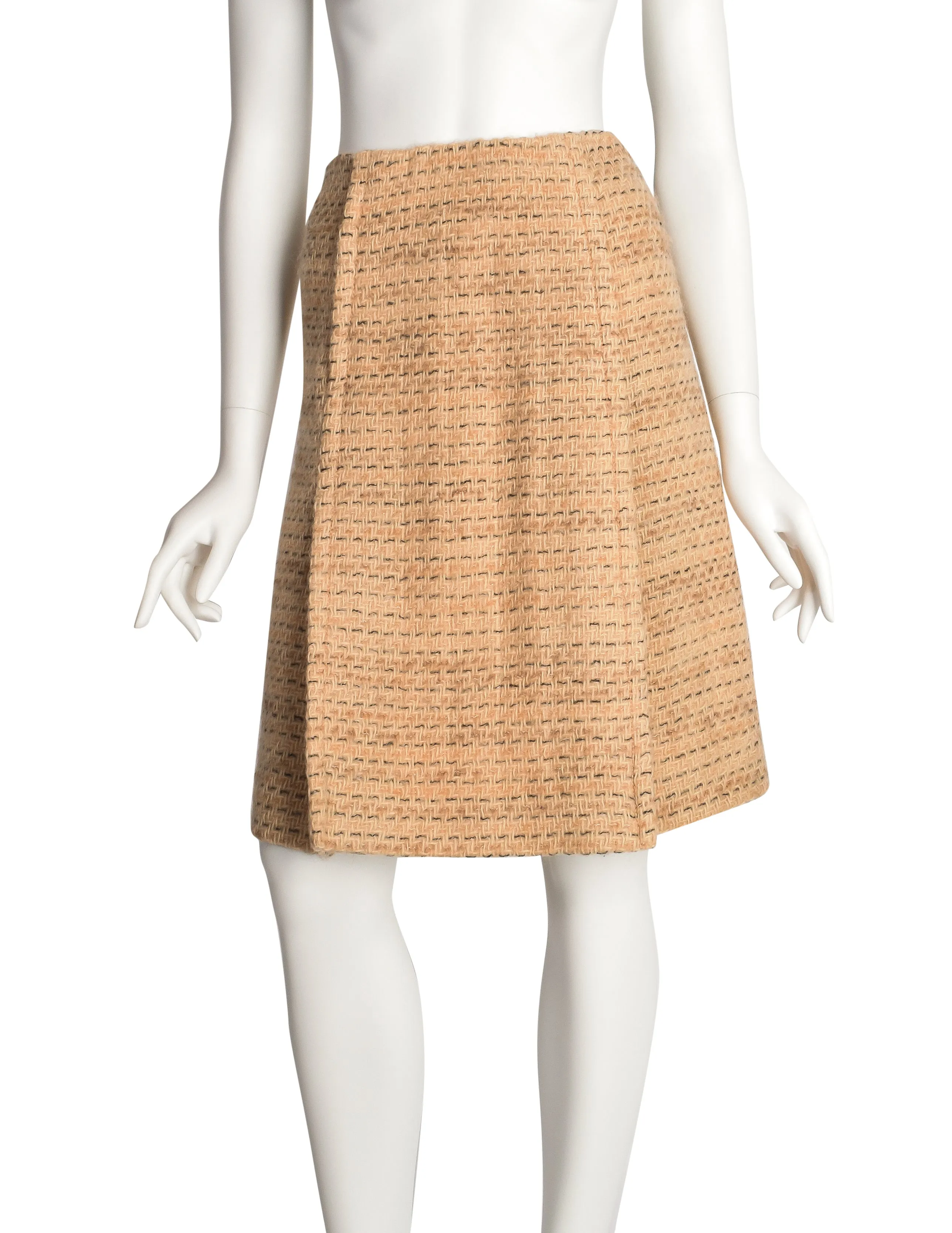 Chanel Vintage 1960s Haute Couture Beige and Peach Wool Suit Skirt