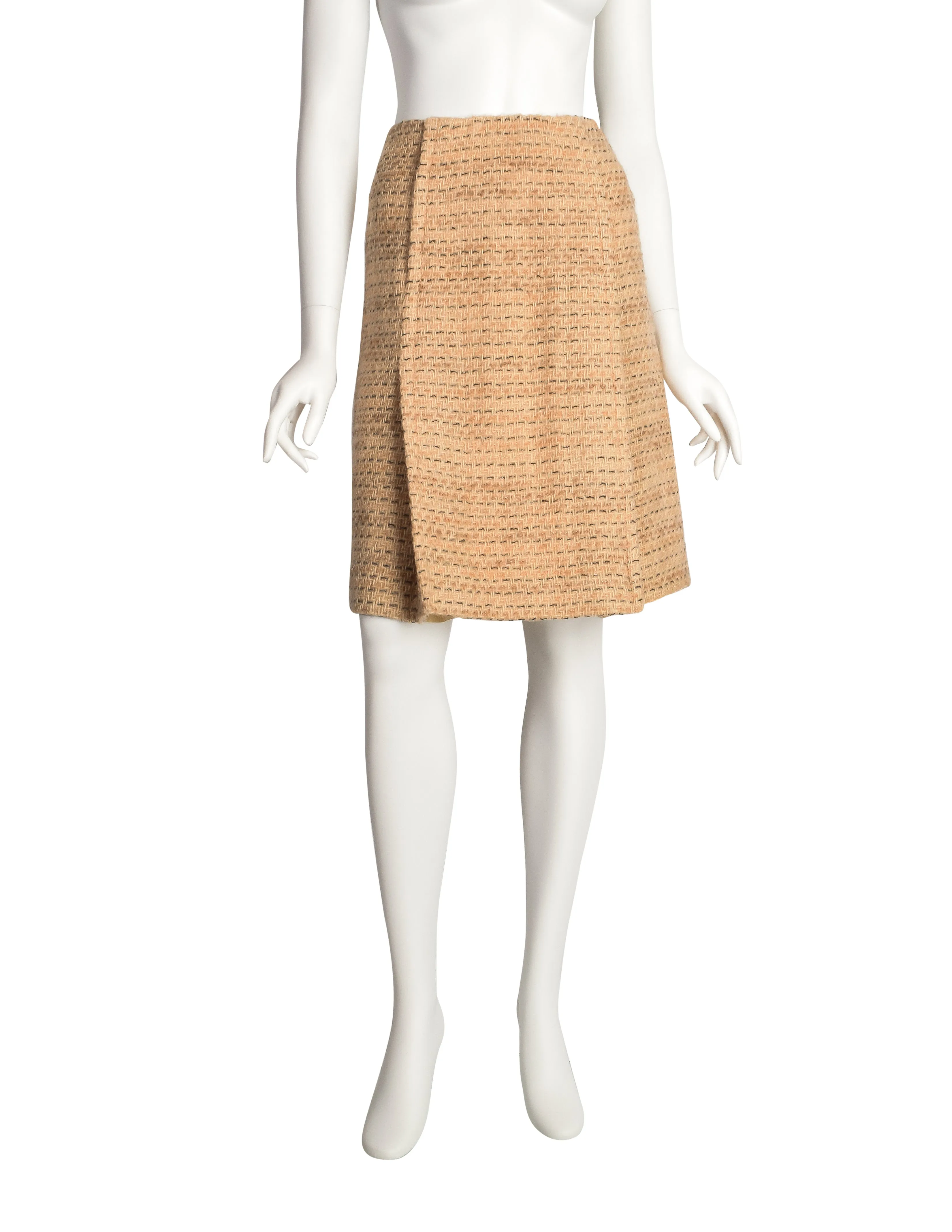 Chanel Vintage 1960s Haute Couture Beige and Peach Wool Suit Skirt