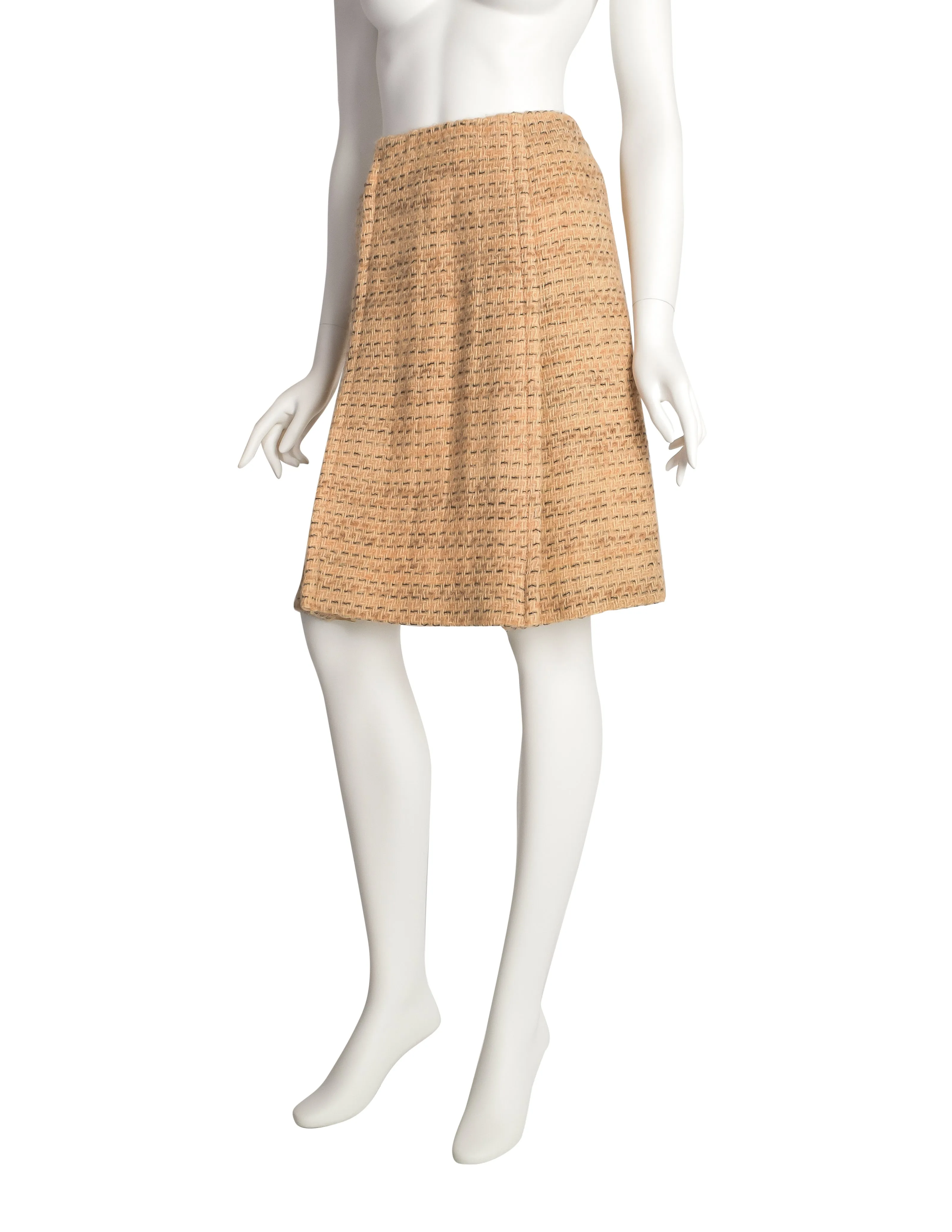 Chanel Vintage 1960s Haute Couture Beige and Peach Wool Suit Skirt