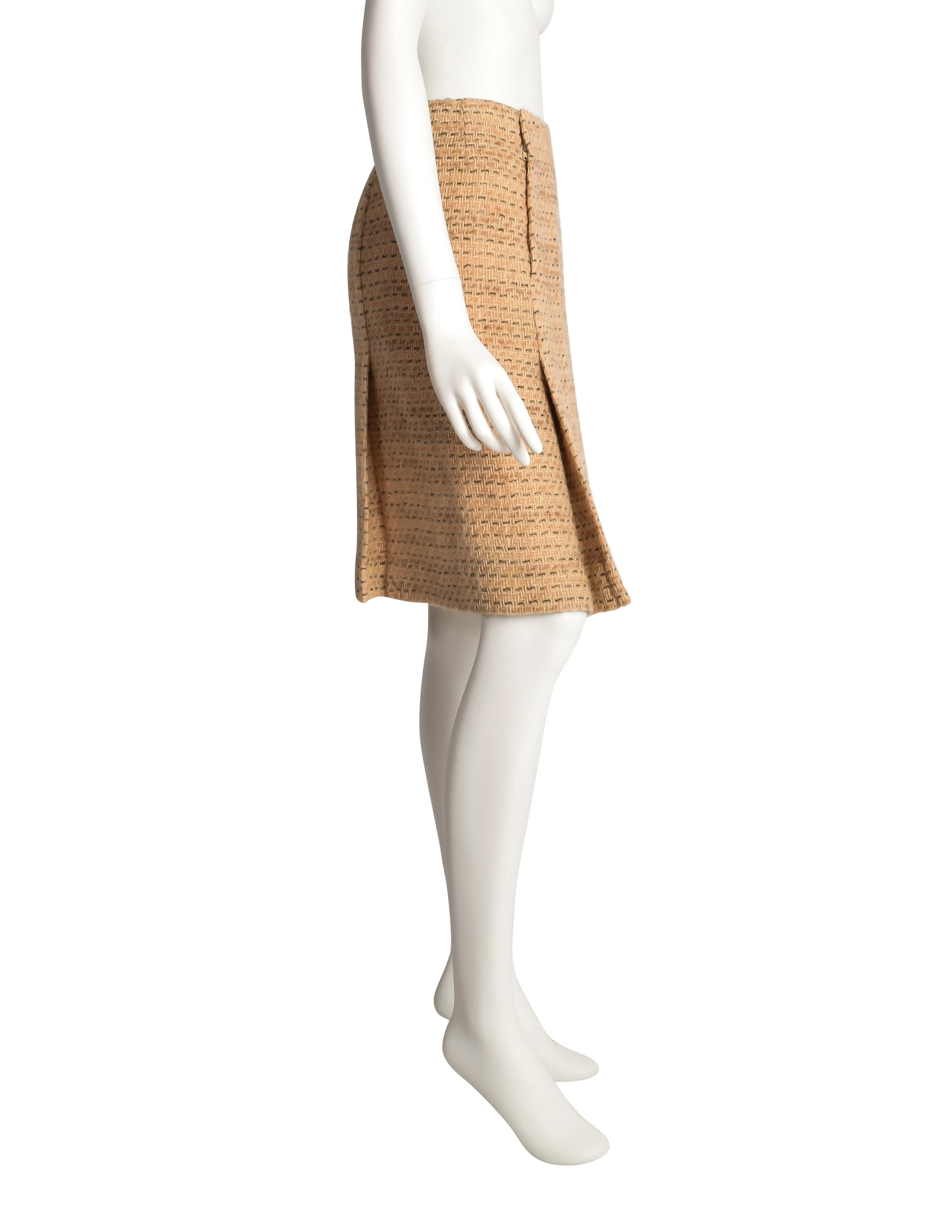 Chanel Vintage 1960s Haute Couture Beige and Peach Wool Suit Skirt