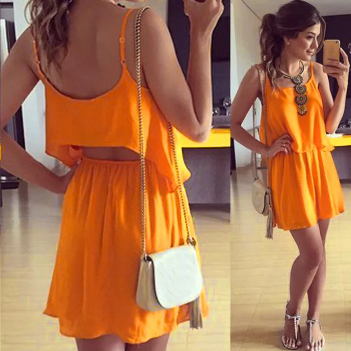 Chiffon Backless Top with Short Skirt Slim Mini Dress Set