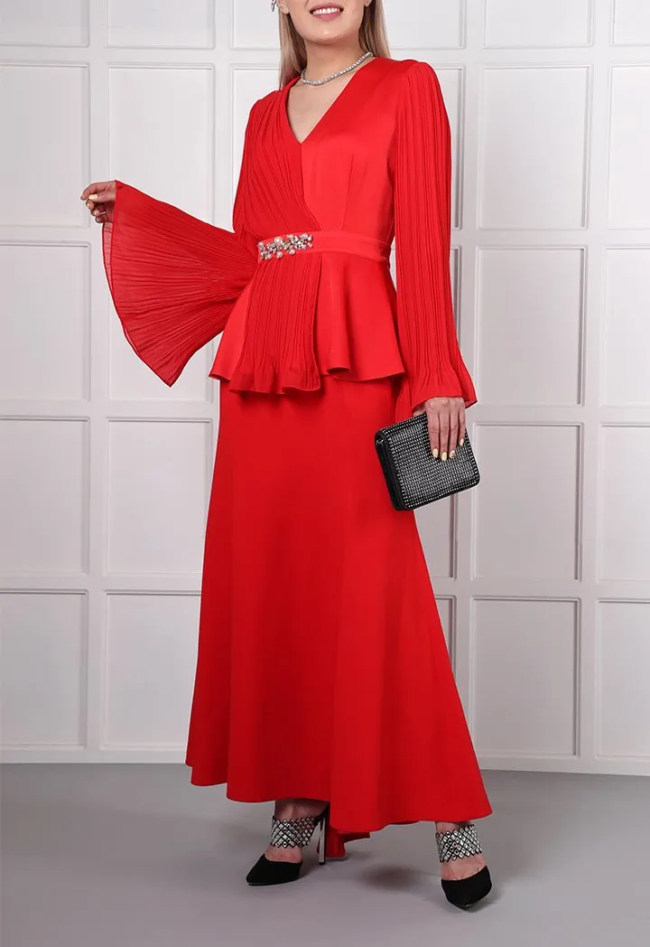 Choice Pleated Chiffon Blouse Red