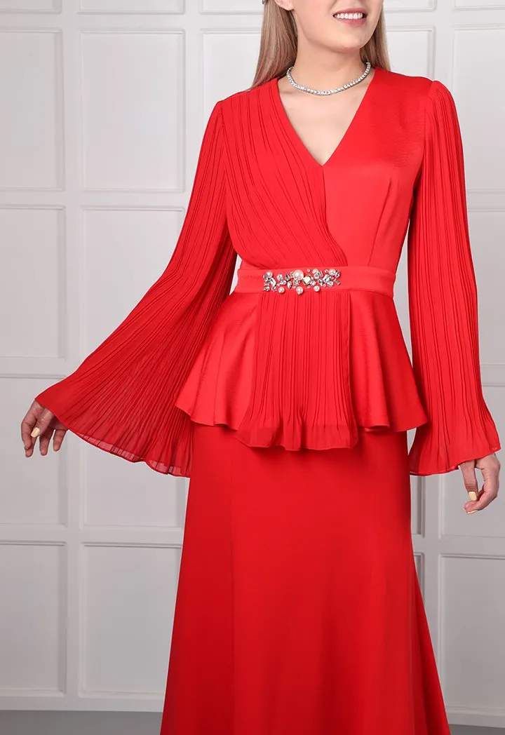 Choice Pleated Chiffon Blouse Red