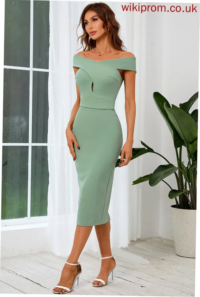 Cotton Dress Cocktail Blends Tea-Length Cocktail Dresses Off-the-Shoulder Janiyah