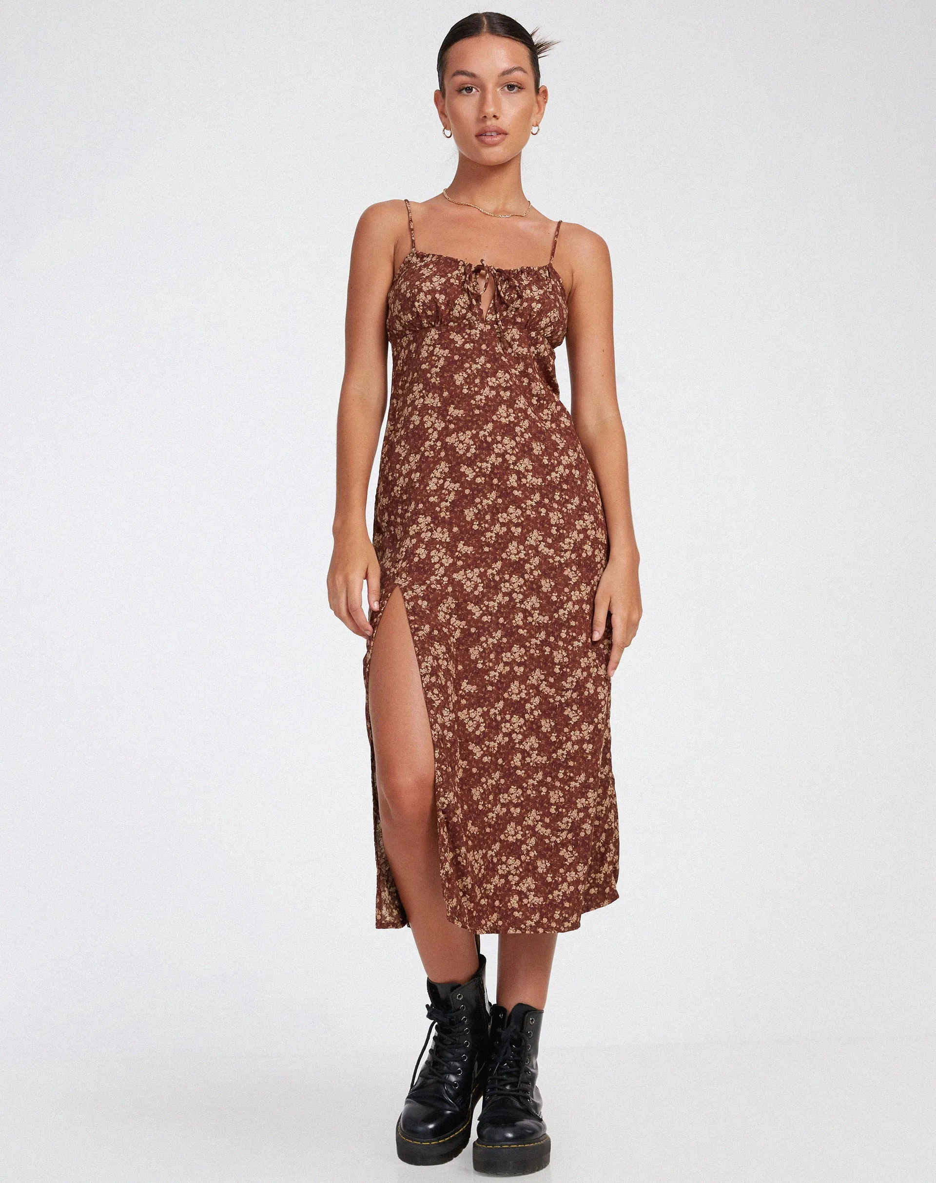 Cypress Maxi Dress in Earthy Floral Brown