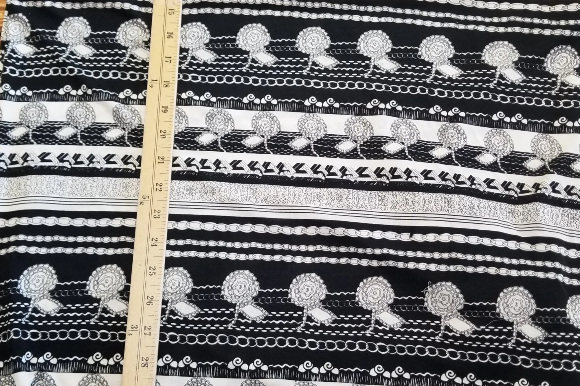 Designer Deadstock Silk Jersey Bohemian Black and Ivory Stripes Print Knit-price by the yard