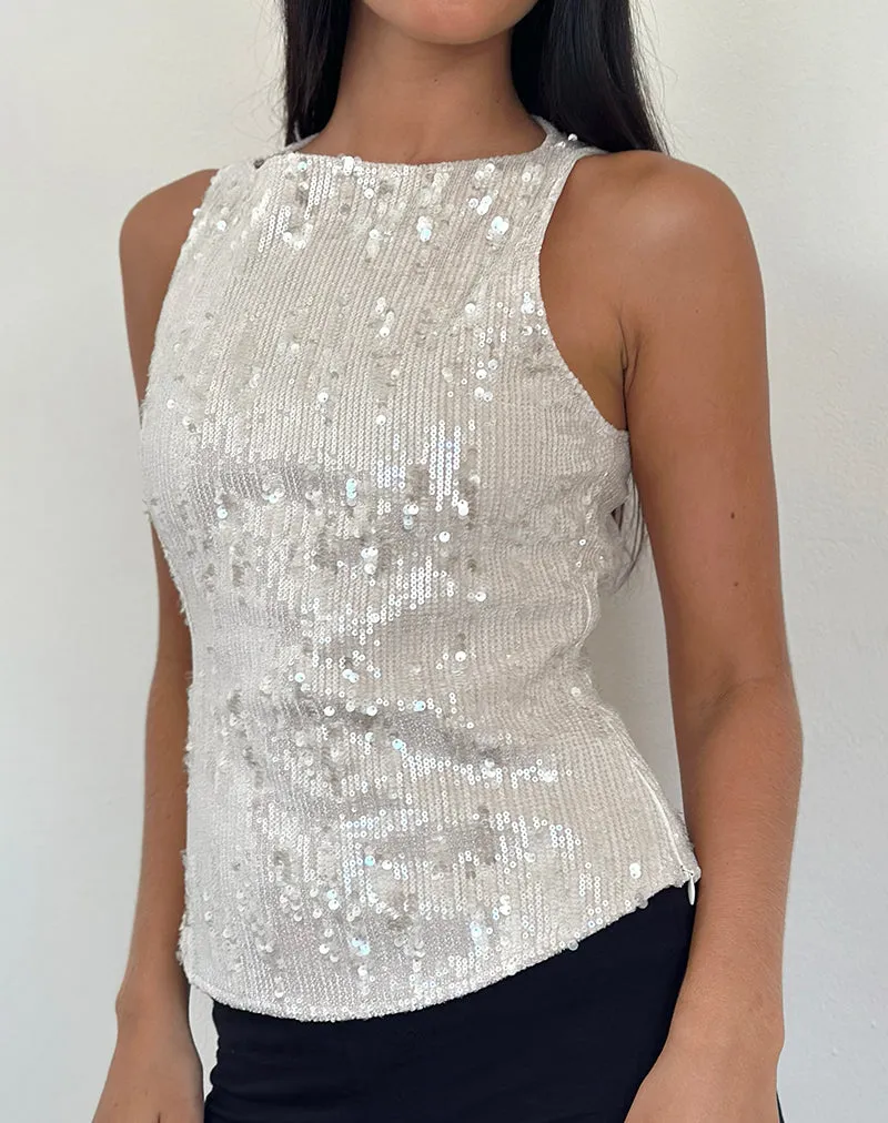 Desiran Top in Sequin Cream