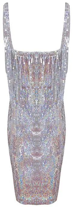 Embellished Fringed Metallic Stretch Mini Cocktail Dress