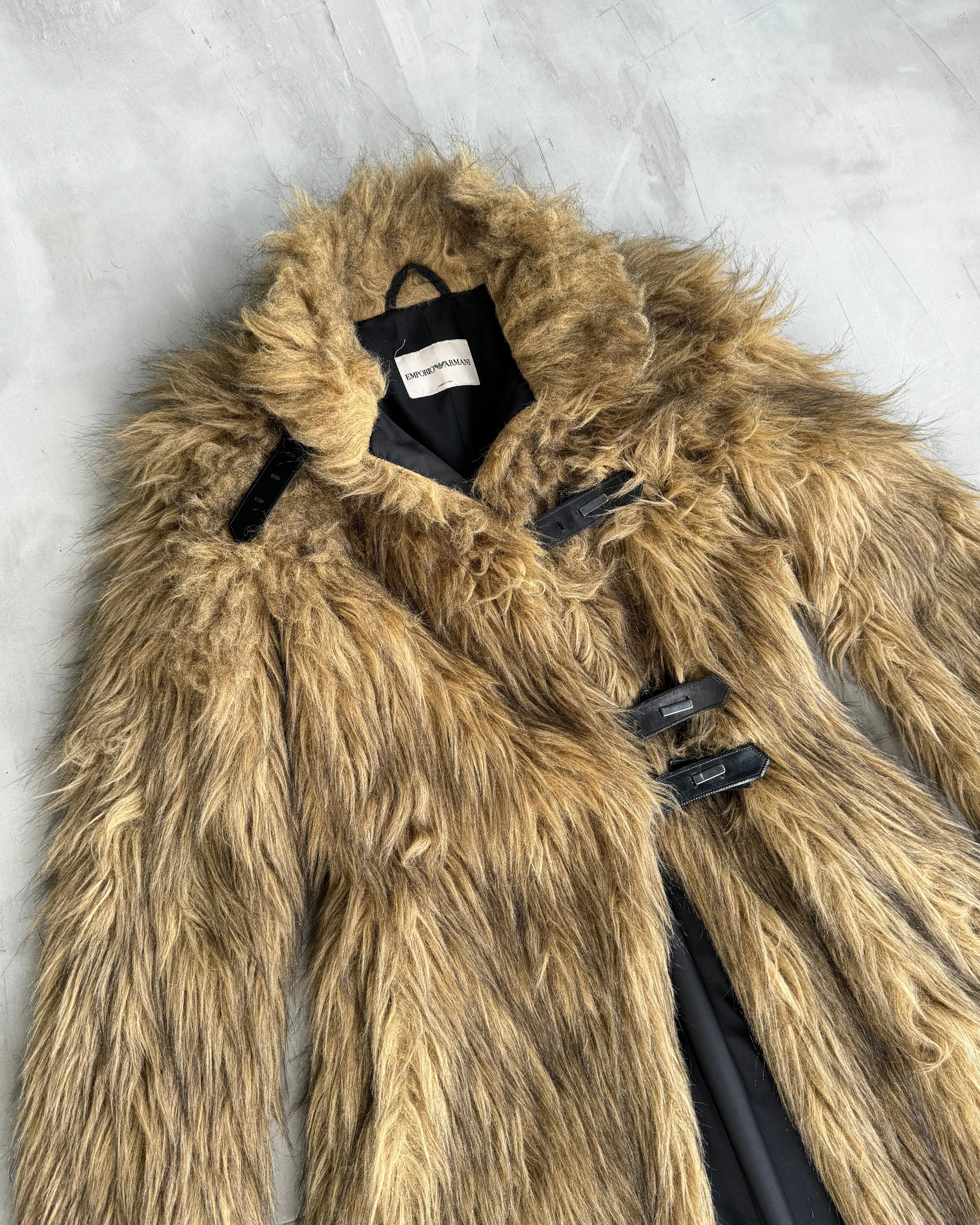 EMPORIO ARMANI 2000'S FAUX FUR FLOOR-LENGTH COAT - S