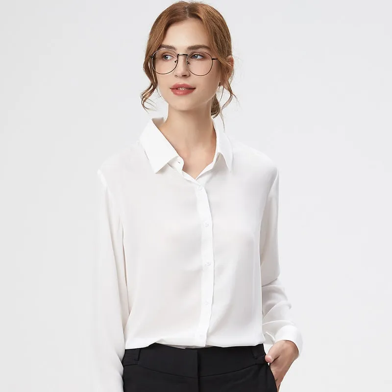 FashionSierra - Women Chiffon Shirts and Tops 
 Casual Solid Long Sleeve White Blouse Clothes